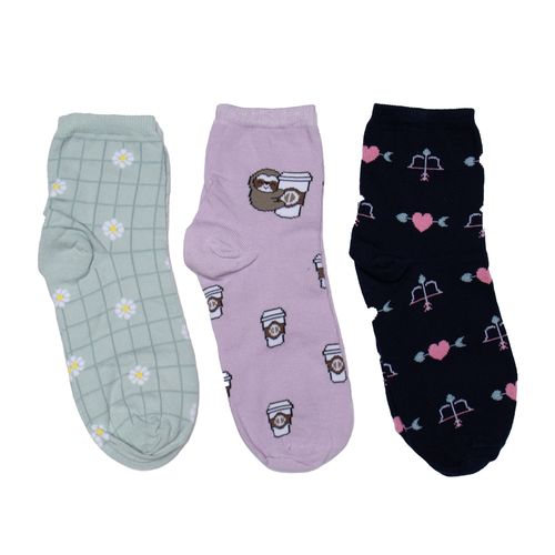 Kit c/3 Pares de Meias Feminina Selene Estampado Bege/rosa