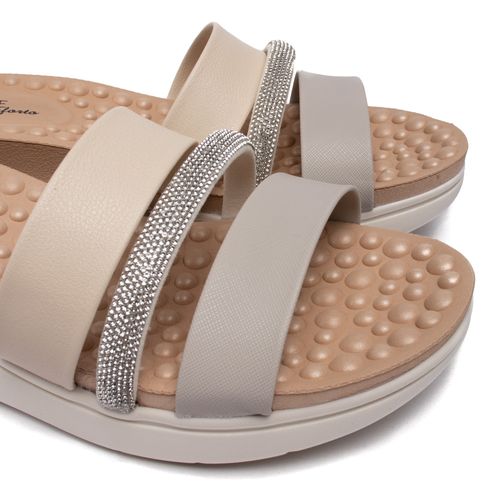 Tamanco Feminino Modare Anabela em Napa e Strass Creme