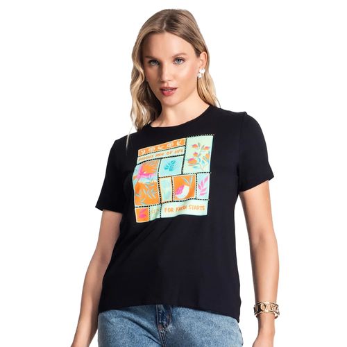 T-shirt Feminina Rovitex Endless com Estampa Preto