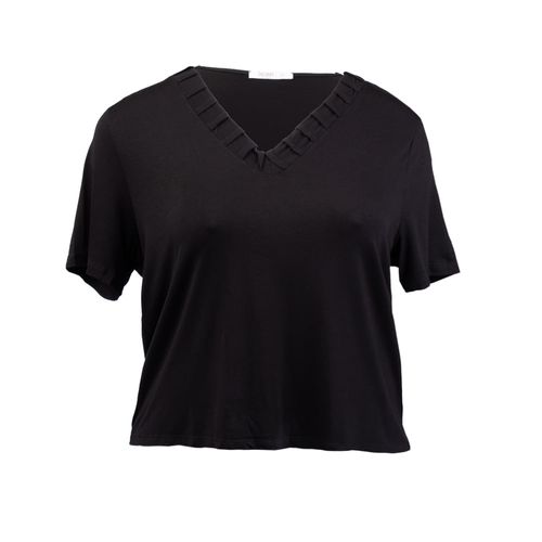 Camiseta Feminina Rovitex Plus Size Detalhe com Dobra na Gola Preta