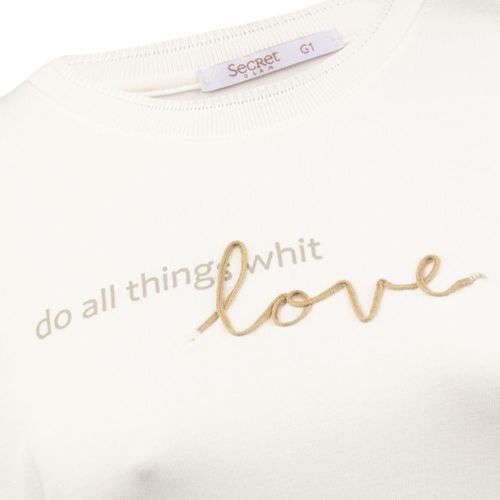 Camiseta Feminina Rovitex Plus Size Manga Curta Detalhe Gola e Estampa Love Off White
