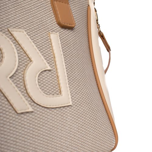 Bolsa Feminina Rafitthy Tote Média com Textura e Brilhos Bege Claro/Caramelo