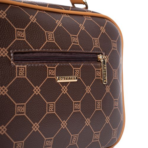 Bolsa Feminina Rafitthy Transversal Pequena Média com Monograma Marrom/Caramelo