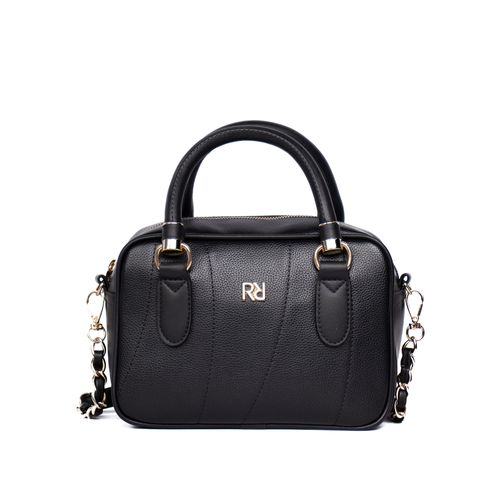 Bolsa Feminina Rafitthy Transversal Pequena com Costuras e Correntes Preto