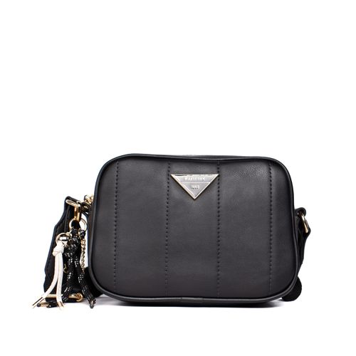 Bolsa Feminina Rafitthy Transversal Pequena com Costuras e Adereço Preto