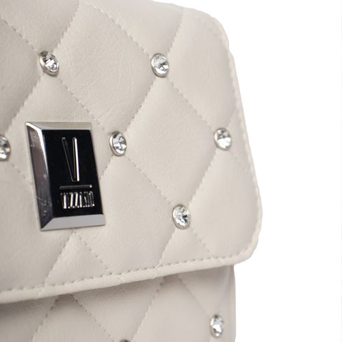 Bolsa Feminina Vizzano Napa Transversal Pequena Soft Strech em Matelassê com Correntes e Pedrarias Off White