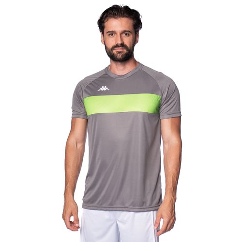 Camiseta Masculina Kappa Future Listra Cinza Escuro/Verde