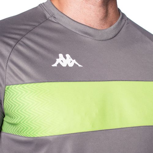 Camiseta Masculina Kappa Future Listra Cinza Escuro/Verde