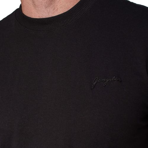 Camiseta Masculina Gangster Manga Curta Lisa Preta