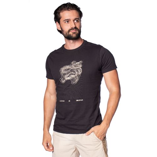 Camiseta Masculina Dixie Manga Curta com Estampa Preta