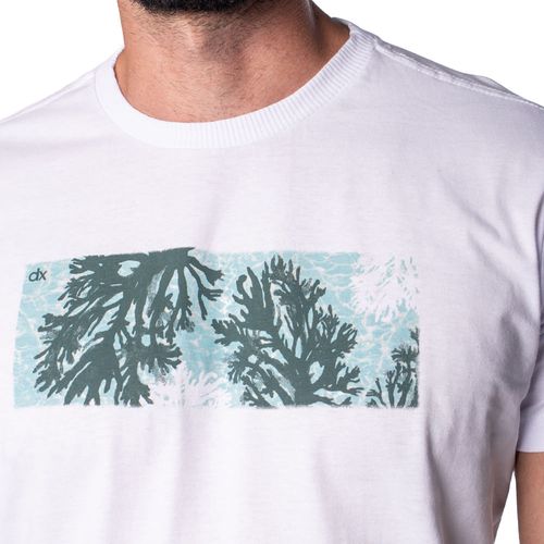 Camiseta Masculina Dixie Manga Curta com Estampa Floral Branca