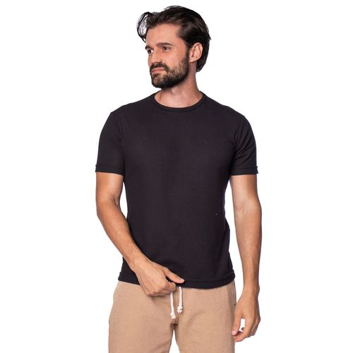 Camiseta Masculina Dixie Canelada com Manga Curta Preta