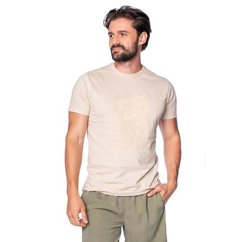 Camiseta Masculina Dixie Manga Curta com Estampa em Relevo Bege Claro