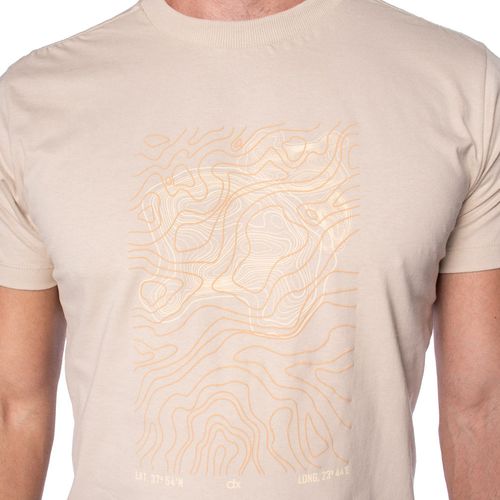 Camiseta Masculina Dixie Manga Curta com Estampa em Relevo Bege Claro