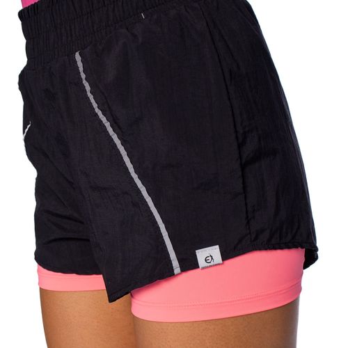 Short Feminino Estilo do Corpo de Tactel Duplo com Compressão Preto/Rosa Neon