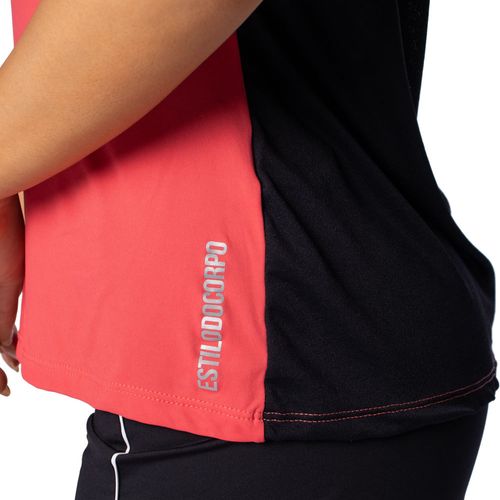 Blusa Feminina Estilo do Corpo Poliamida Bicolor Coral/preto