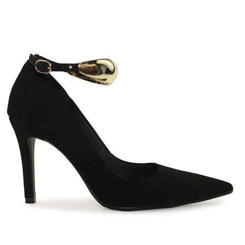 Scarpin Feminino Bebecê Salto Alto Fino com Enfeite Metalizado Preto