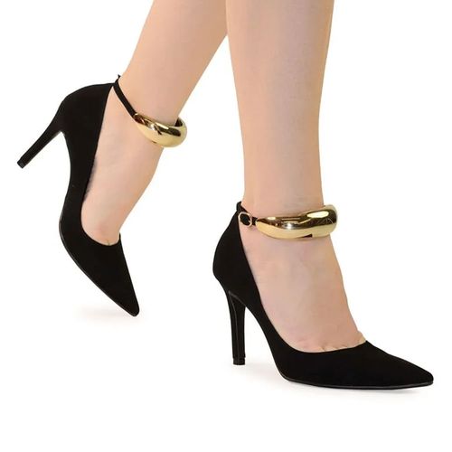 Scarpin Feminino Bebecê Salto Alto Fino com Enfeite Metalizado Preto