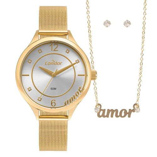 Relógio Feminino Condor Analógico CO2035NDE/K4K Amor com Conjunto Dourado