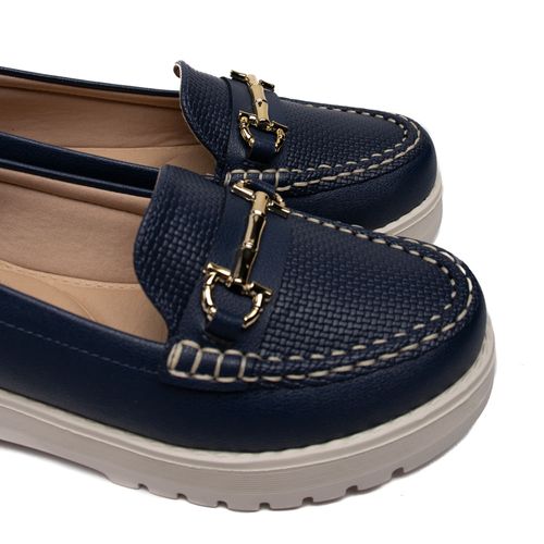 Mocassim Feminino Modare em Napa com Detalhe Dourado e Costuras Marinho