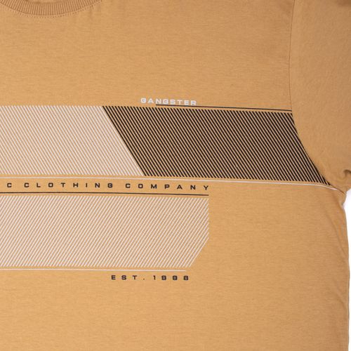 Camiseta Masculina Gangster Plus Size Manga Curta com Estampa Mostarda