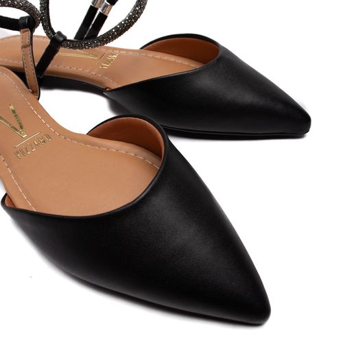 Mule Feminino Vizzano com Tiras de Strass Preto/Prata