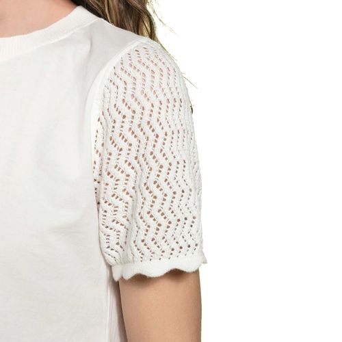 Blusa Feminina Biamar de Algodão e Mangas em Tricot Branca