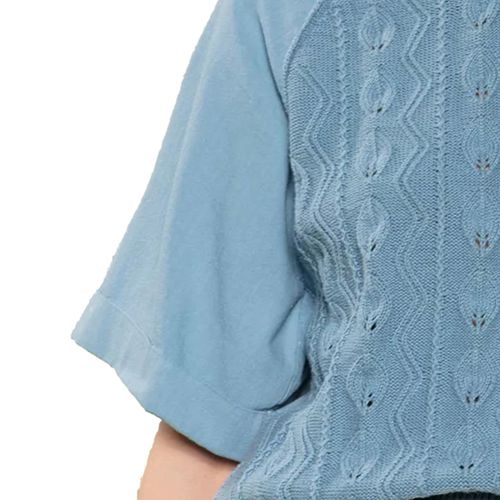 Blusa Feminina Biamar com Mangas Dobradas e Tricot Azul Claro