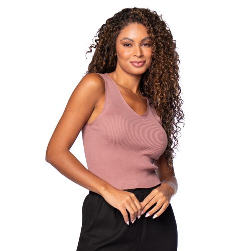 Regata Feminina Biamar Tricot com Decote V Rosa Antigo
