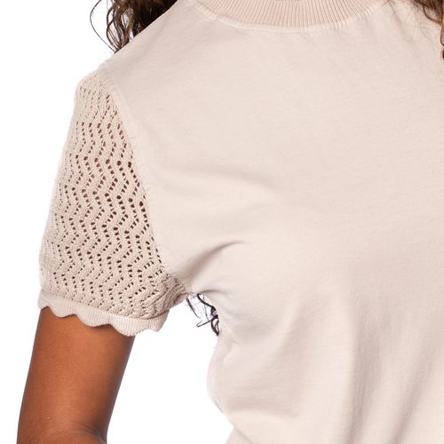 Blusa Feminina Biamar de Algodão e Mangas em Tricot Bege Claro
