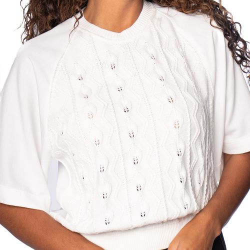 Blusa Feminina Biamar com Mangas Dobradas e Tricot Off White