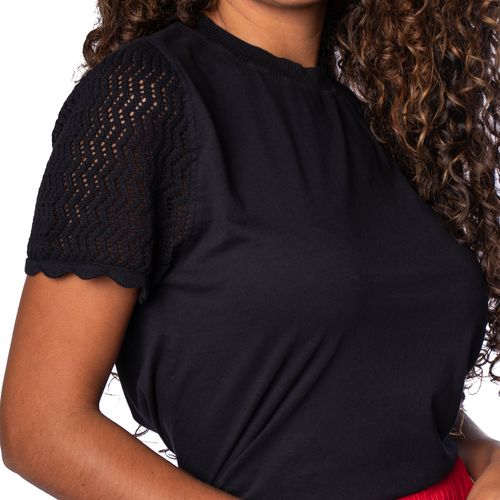 Blusa Feminina Biamar de Algodão e Mangas em Tricot Preta