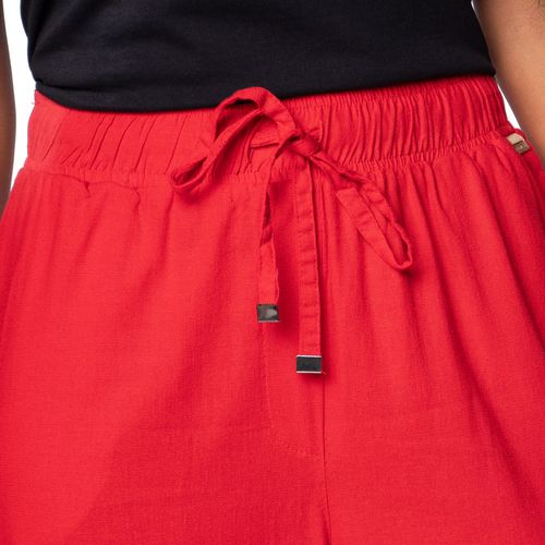 Calça Feminina Biamar Reta de Linho com Elástico Vermelha