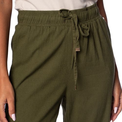Calça Feminina Biamar Reta de Linho com Elástico Verde Escuro