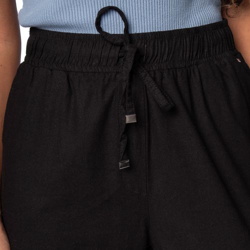 Calça Feminina Biamar Reta de Linho com Elástico Preta