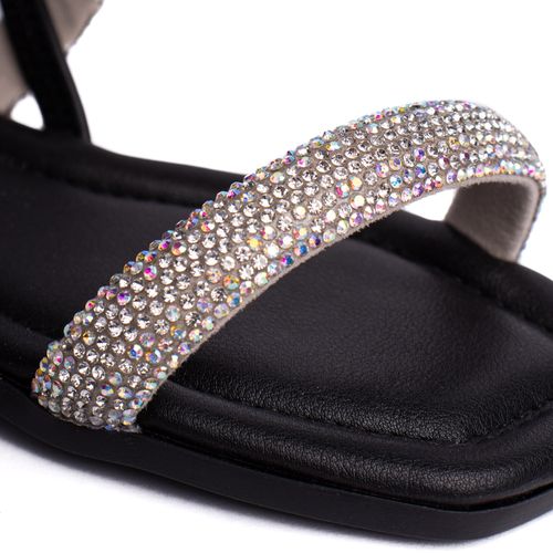 Sandália Rasteira Infantil Pink Cats com Tiras em Strass Preto