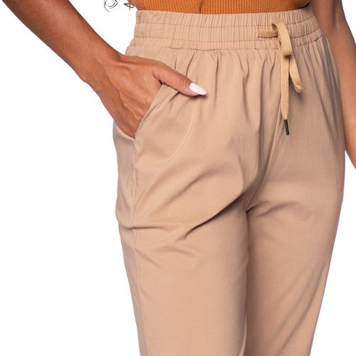 Calça Feminina Facinelli Reta Com Elástico e Cordão Areia