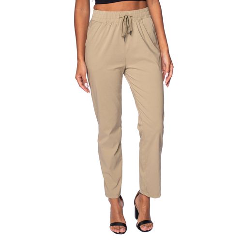 Calça Feminina Facinelli Reta Com Elástico e Cordão Caqui