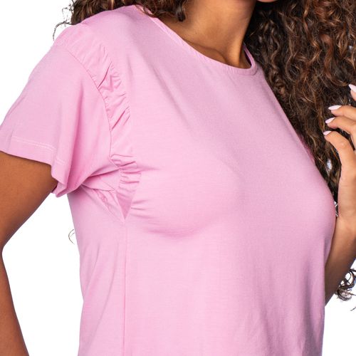 T-Shirt Feminina Olho Fatal com Franzido nos Ombros Rosa
