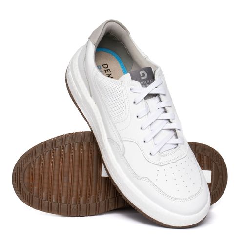 Sapatênis Masculino Democrata Drake Pulse em Couro Branco