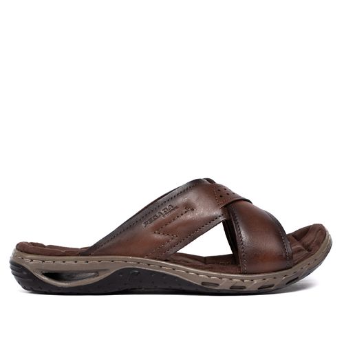 Chinelo Slide Masculino Pegada em Couro Marrom
