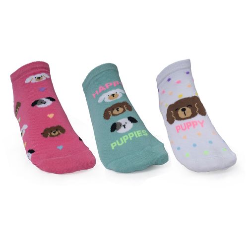 Kit com 3 Meias Feminina Selene Cano Curto Verde/rosa
