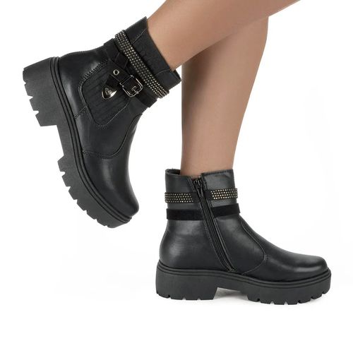 Bota Feminina Mississipi Cano Curto com Fivela e Strass Preto