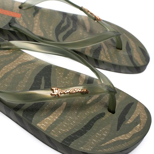 Chinelo Feminino Grendene Ipanema Animal Chic Verde/dourado