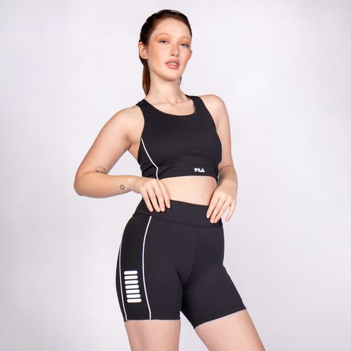 Bermuda Feminina Fila Seven Stripes Fit Texturizada Preto/branco