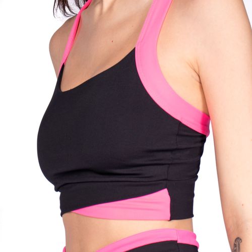 Top Feminino Estilo do Corpo Powerfit Recortes Preto/rosa
