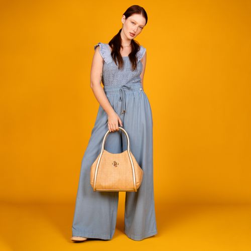 Bolsa Feminina WJ Satchel Grande Palha Bege