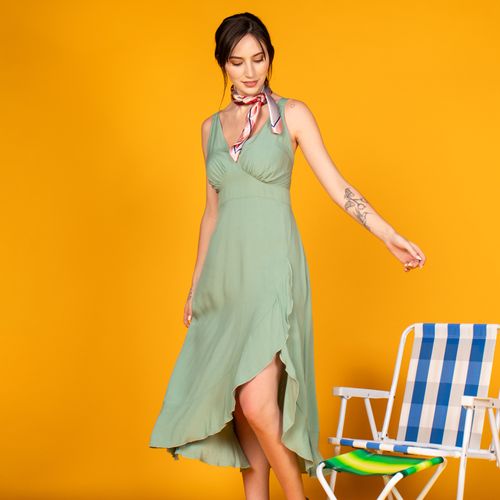 Vestido Midi Feminino Averzzy com Decote V e Fenda Verde