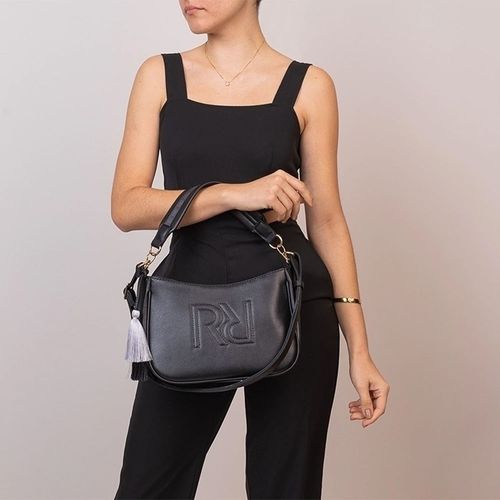Bolsa Feminina Rafitthy Tiracolo Pequena com Logo e Adereço Preto