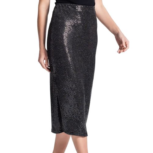 Saia Midi Feminina Rovitex Endless com Brilho Preto